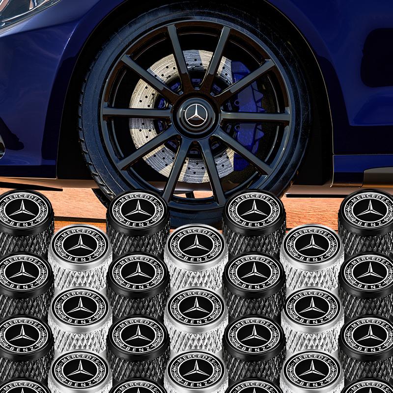 4pcs Car Wheel Tire Valve Stems Caps Aluminum Tyre Rim Stem Covers Airdust Waterproof for Mercedes Benz C180 C200 C260 C300 SR9