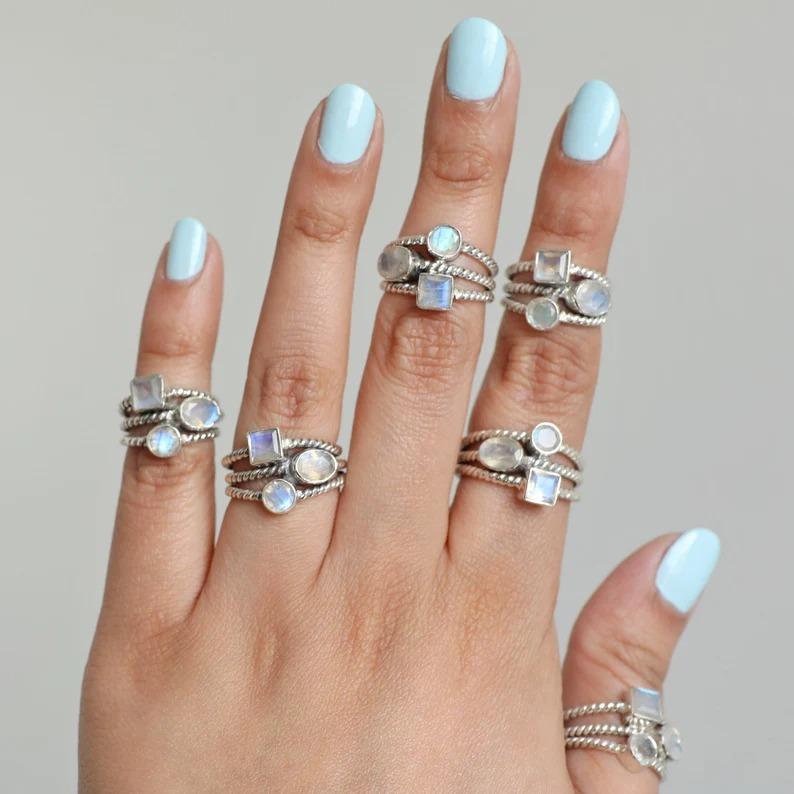 Solid 925 Sterling Silver Ring, Moonstone Gemstone Ring, Birthstone Ring, Bezel Ring, Gift For Her, Handmade Jewelry, Boho Ring