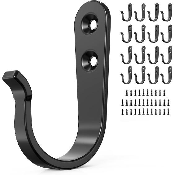 20PCS Heavy Duty Metal Coat Hooks for Wall, Single Prong Hanging Hooks with 40 Screws for Towels, Backpacks, Hats & Dog Leashes