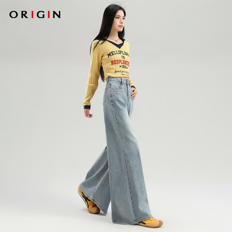 ORIGIN Women s Light Blue High-Waist Wide-Leg Jeans L