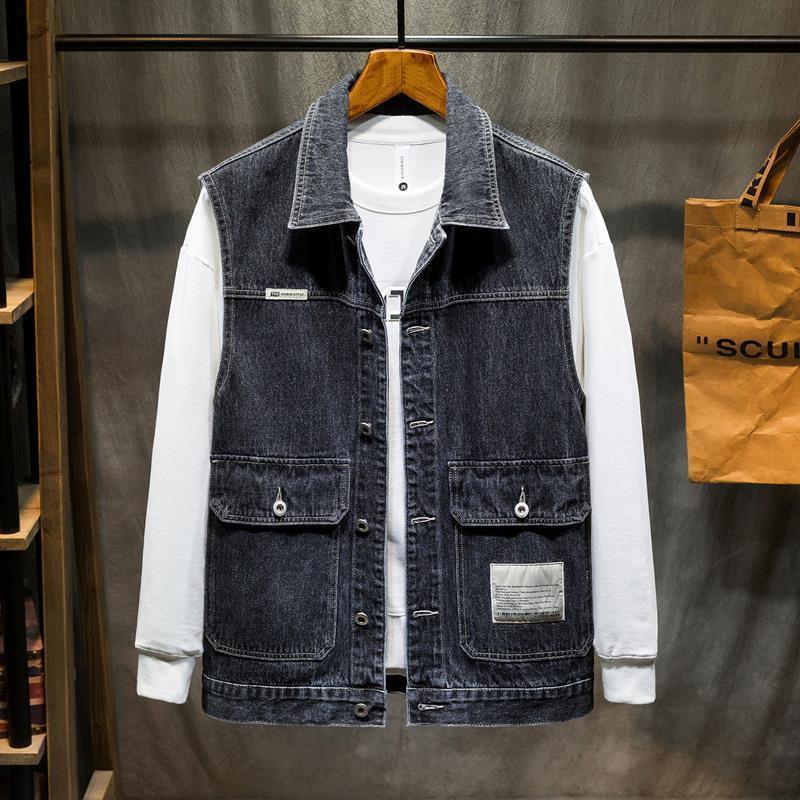 Summer Wasteland Style Denim Vest Men's American Retro Loose Handsome Tooling Jacket Trend All-match Waistcoat Vest