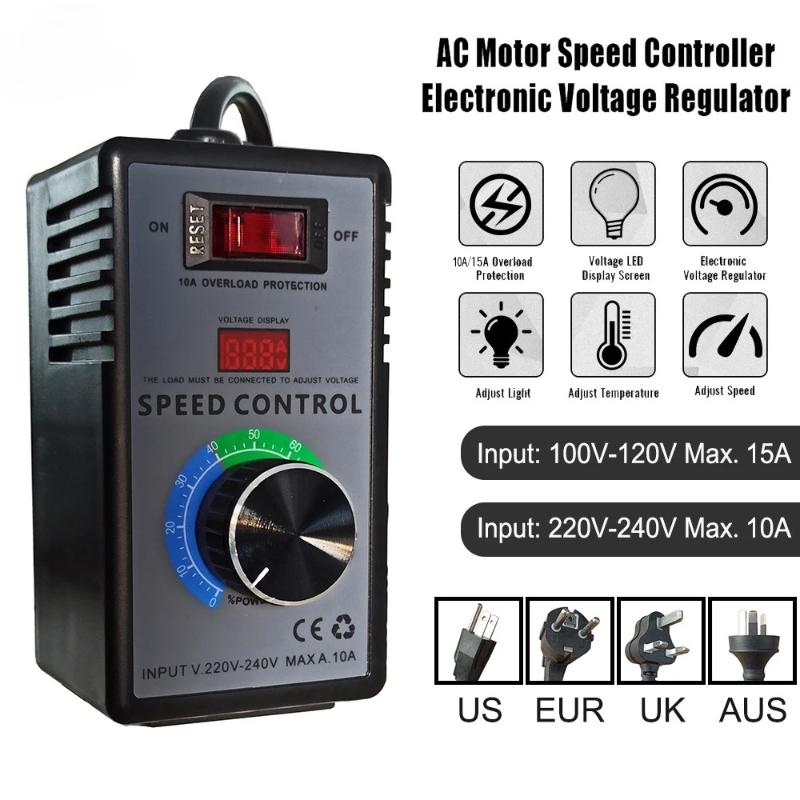 110V or 220V AC Motor Speed Controller Electronic Voltage Regulator LED Temperature and Light Regulation US EUR UK AUS Plug