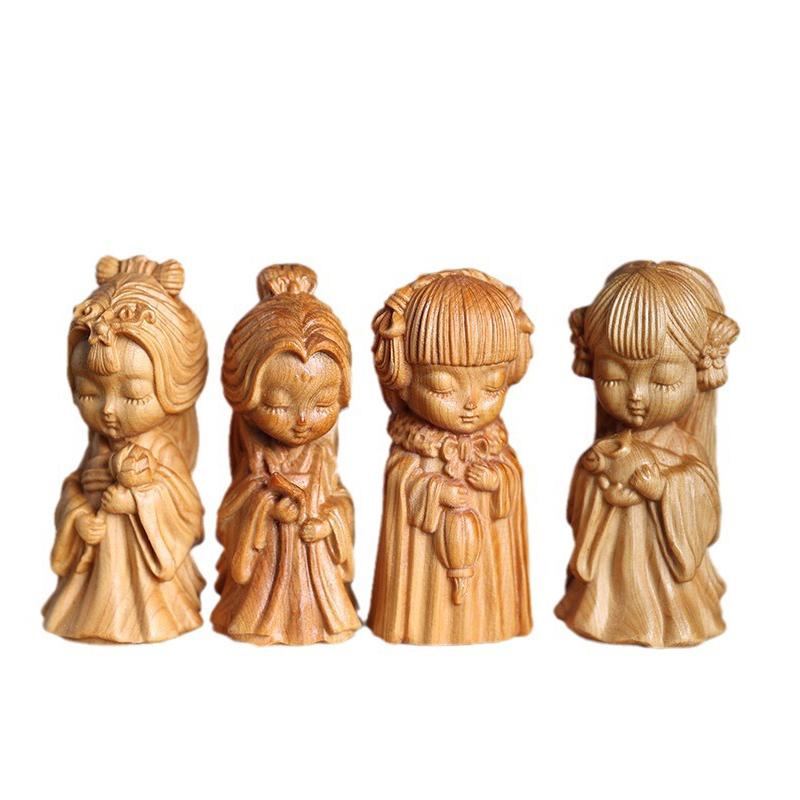 Miniaturowe Rzeźby Drewniane Urocze Figurki Czterech Wielkich Piękności Starożytności Ozdoba Rękodzieło na Biurko Dekoracja Domu zabawne prezenty