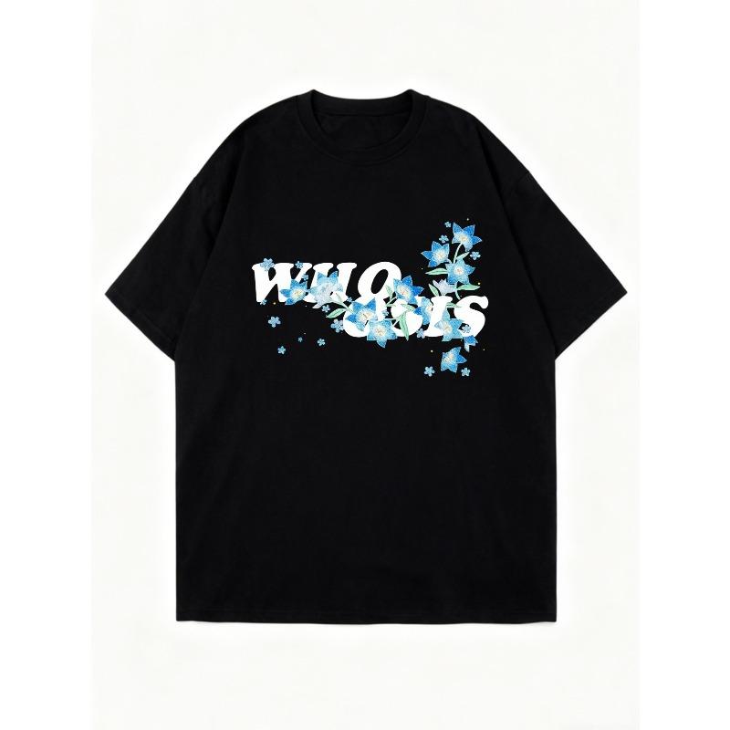Oversized T-Shirt Black Who Is Floral Print Design Casual Wear for Women Summer Streetwear Fashion Statement Top