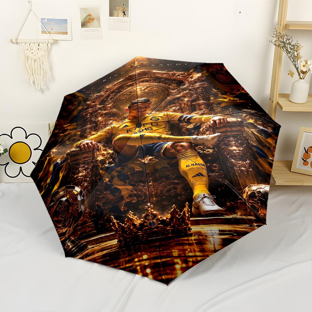 Ronaldo's Saudi Football Automatic Umbrella Folding Umbrella with 8 Ribs Sturdy Construction All-Season Use Fashionable Accessory Birthday/Christmas G