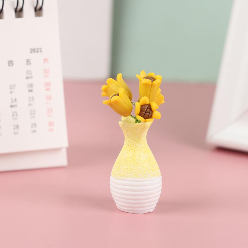 1:12 Dollhouse Miniature Jasmine Hydrangea Flower Green Plant Vase Flowerpot Vase Jar Model Furniture Decoration Accessories