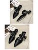Women's 2025 Summer Korean Style Pointed Toe Closed Slippers with Belt Buckle & Chunky Heel