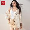 Hongdou Women's Long Sleeve Vintage Striped Casual Shirt