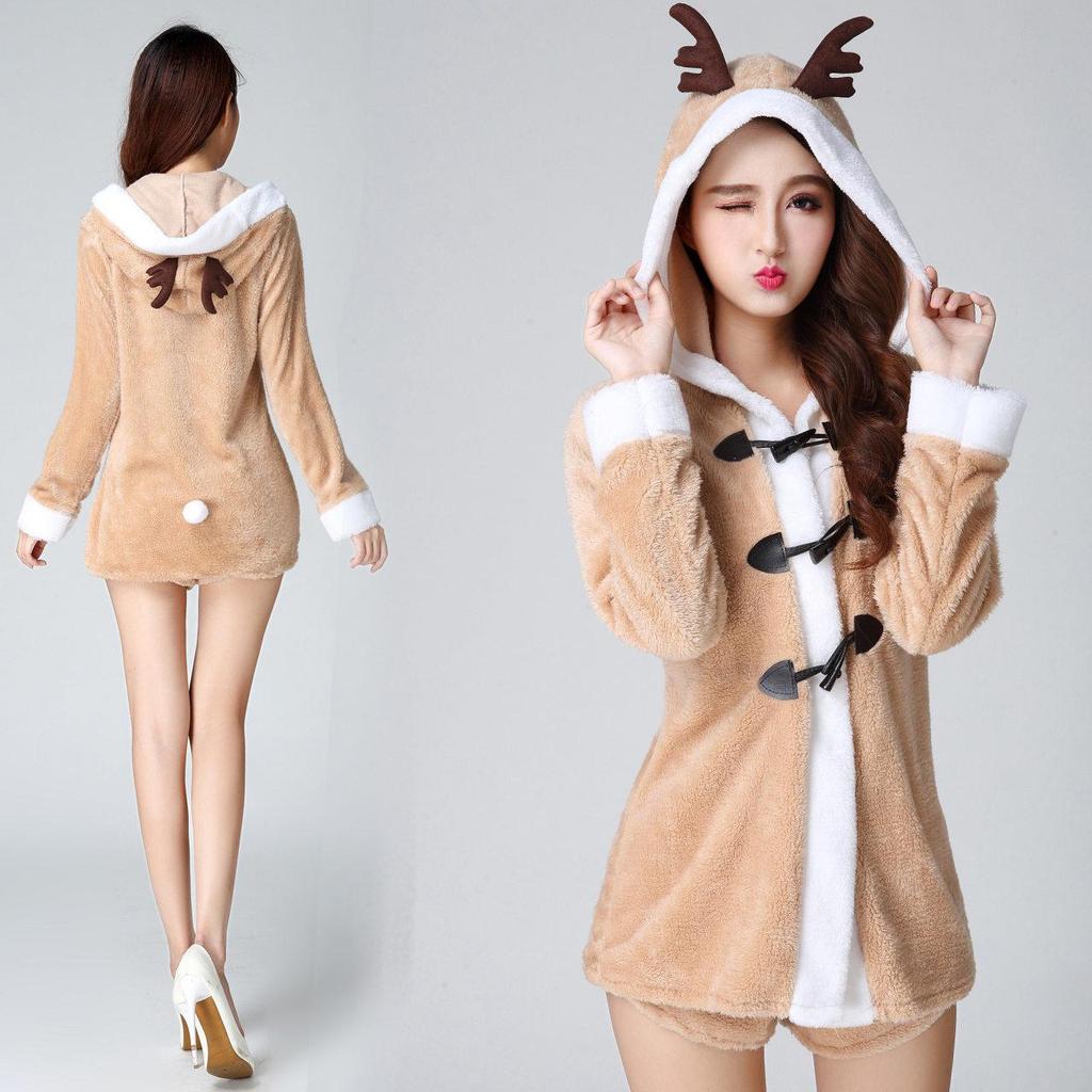 Khaki Reindeer Moose Rhinoceros Christmas Costume Coat with Shorts