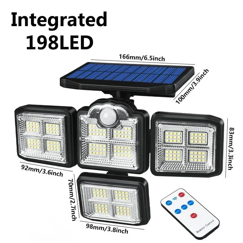 138/198/333 LED Solar Lights Outdoor Motion Sensor Human Induction Adjustable Head IP65 Waterproof Solar Power Wall Lamp