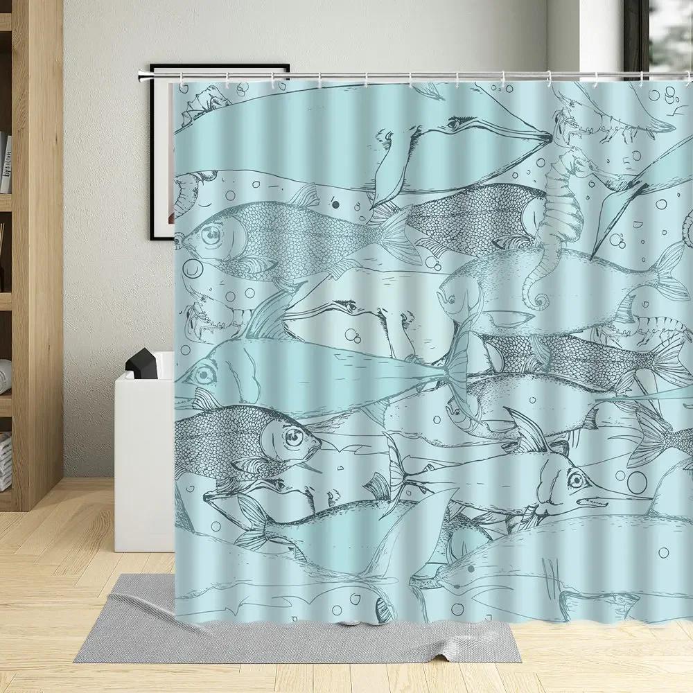 3D Shower Curtains Bathroom Waterproof Cartoon Lovely Fish Child Bathtub Decor Curtains Polyester Fabric Screen With Hooks