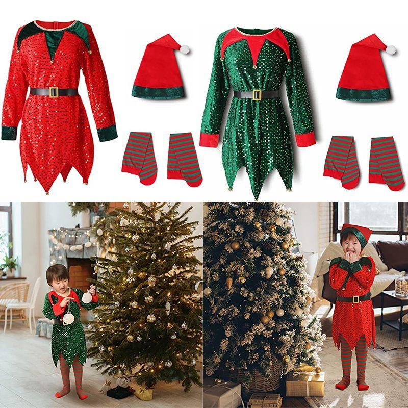 Christmas Kid Elf Costume Santa Claus Cosplay Fancy Dress Xmas Festive Outfits