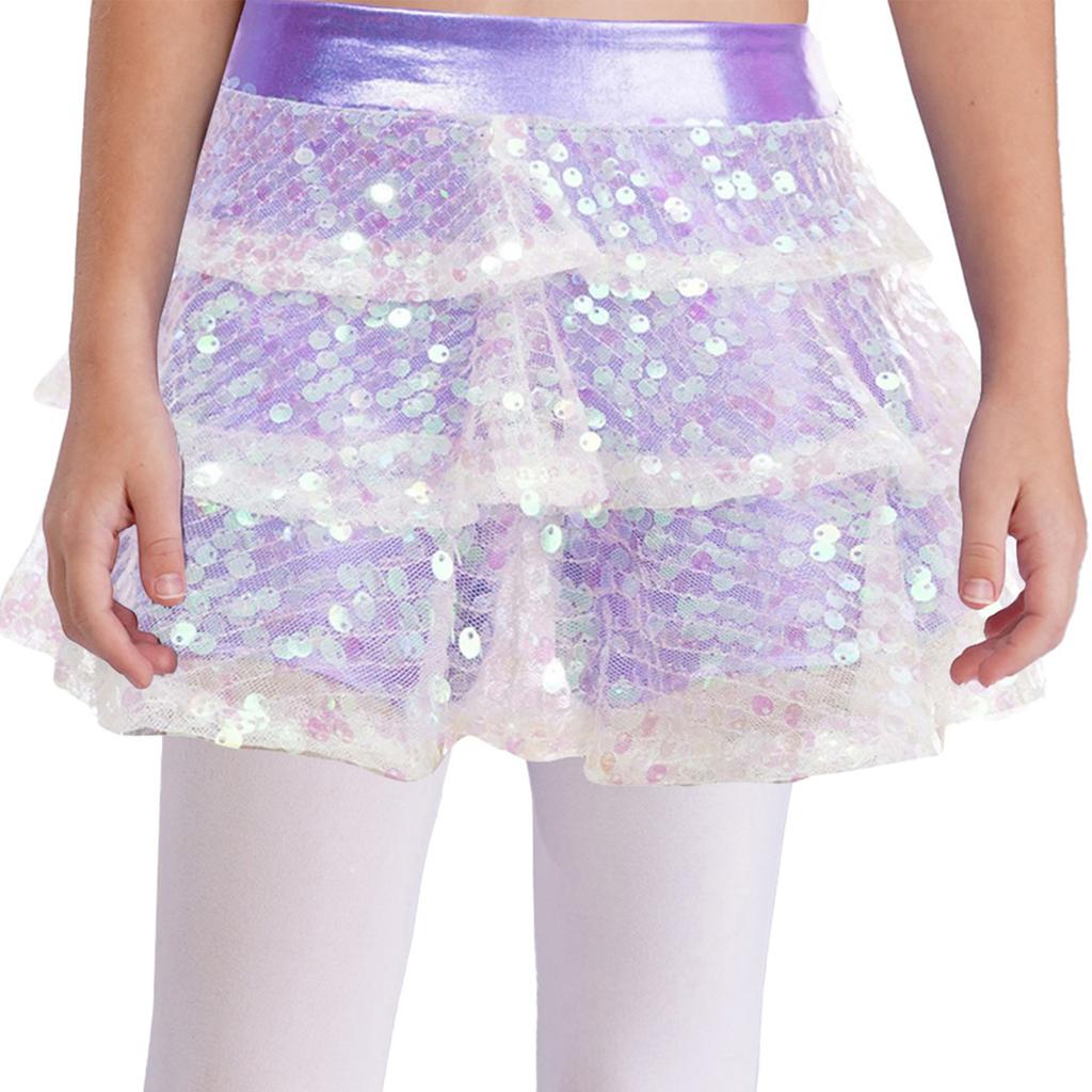 Mädchen Glänzende Pailletten Tanzshorts Gestuftes Rüschenrock-Design Metallic Elastischer Bund Culottes