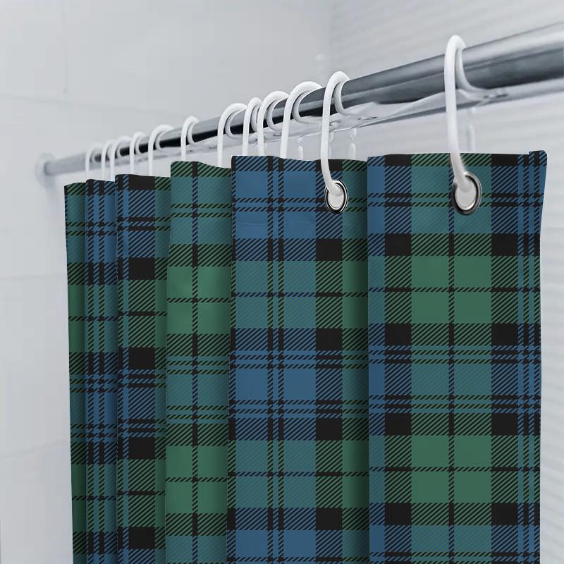 Plaid Shower Curtain Waterproof Fabric Bathroom Decor Set Various Colors Available