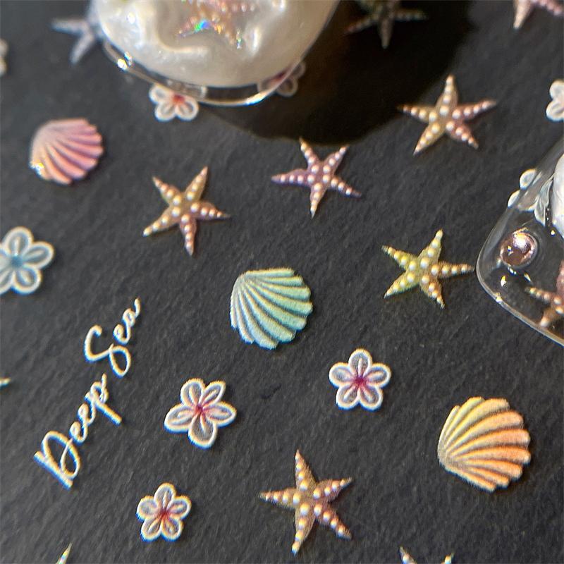 3D Colorful Shell Nail Sticker Starfish Ocean Elements Nail Decoration Summer Beach Ocean Nail Art Stickers Manicure Decals DIY