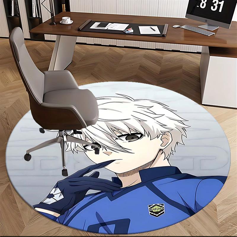 1pc Anime Design Blue Lock Round Carpet - Office Chair Mat, Non-Slip Rug for Home Decor, Seasonal Gift, Suitable for Office, Living Room