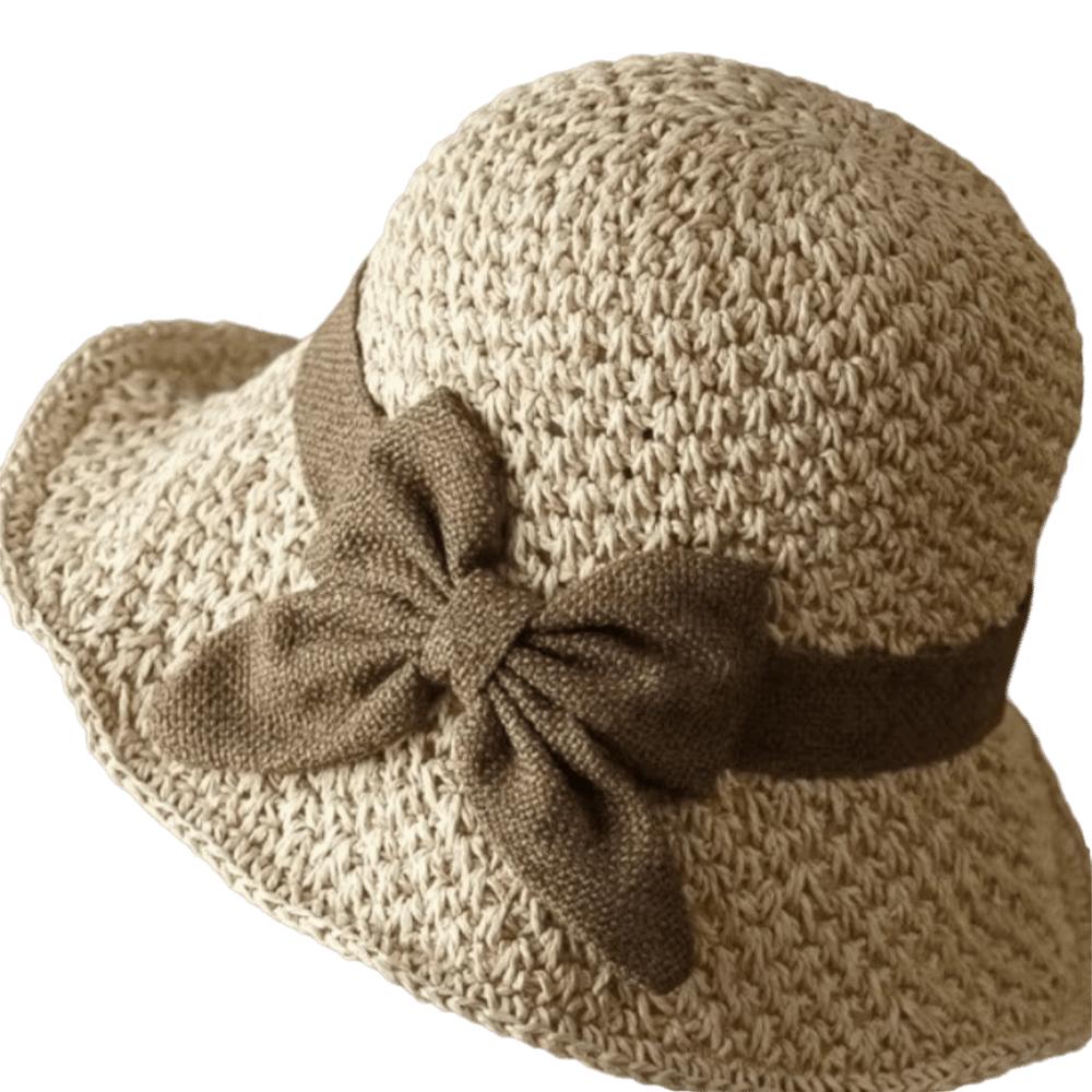 Wide Brim Sunshade Bucket Hat Bowknot Panama Hat Vintage Beach Straw Hat Lady