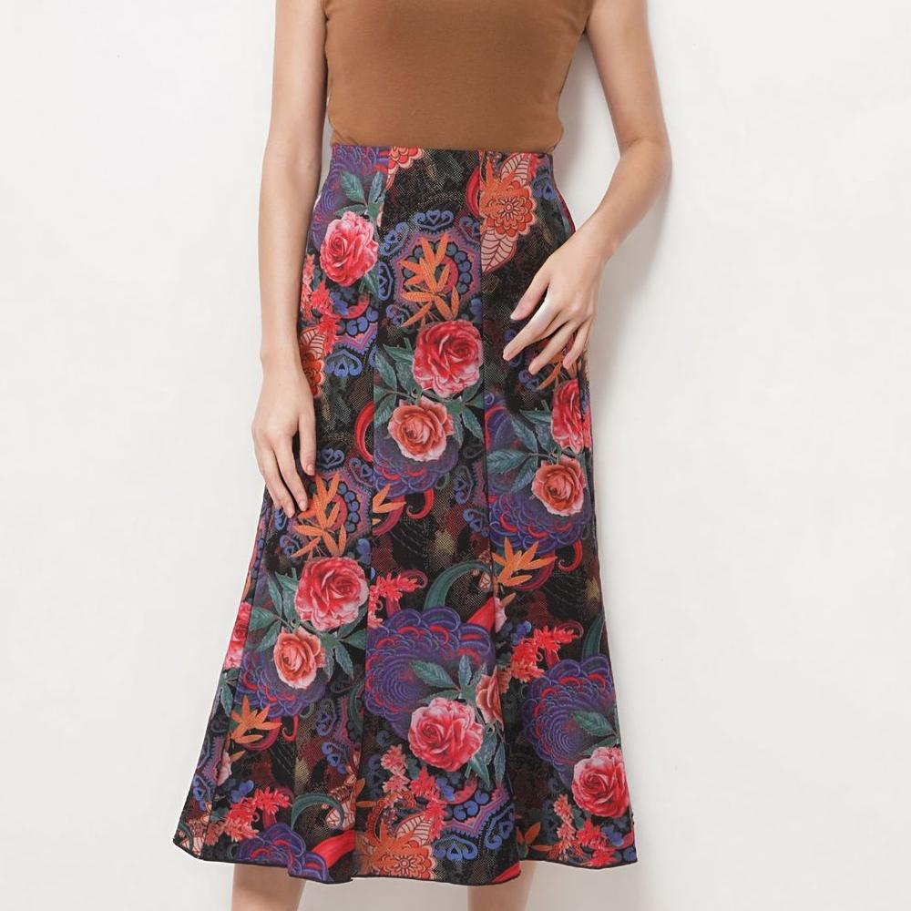 Women's Casual Printed Skirt, Floral Skirt, Trendy Temperament, A-line Skirt, Elastic Mid-length Skirt