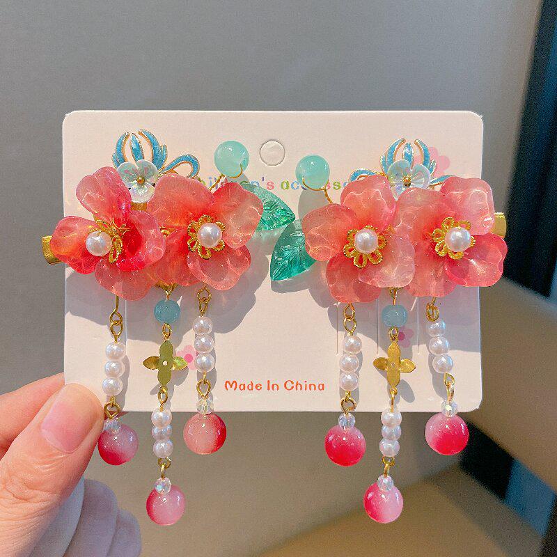 Ancient Style Flower Tassel Hanfu Hair Clips for Women and Girls - Princess Double Clips