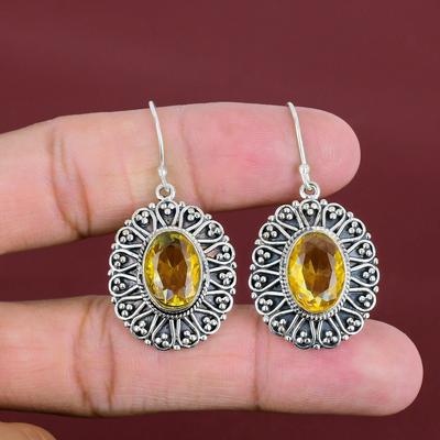 Faceted Citrine Earring Original Gemstone Earring Elegant Jewelry 925 Sterling Silver Earring Vintage Earring Gift For Her Handmade Earrings