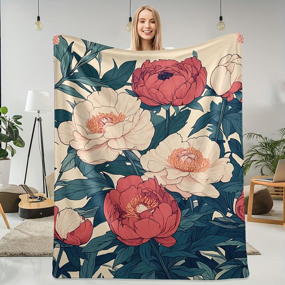 

1pc Peony leaf patterned blanket made of polyester machine washable suitable for bedroom and living room décor 75x100cm