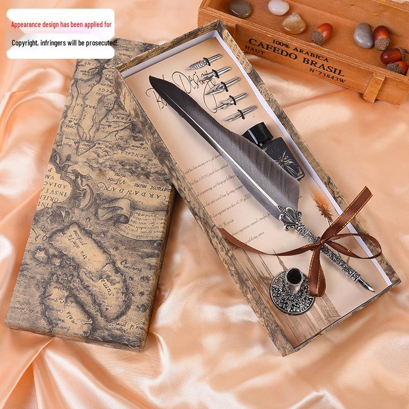 Retro Feather Dip Pen Set - Creative Ink Pen Gift for Students and Christmas