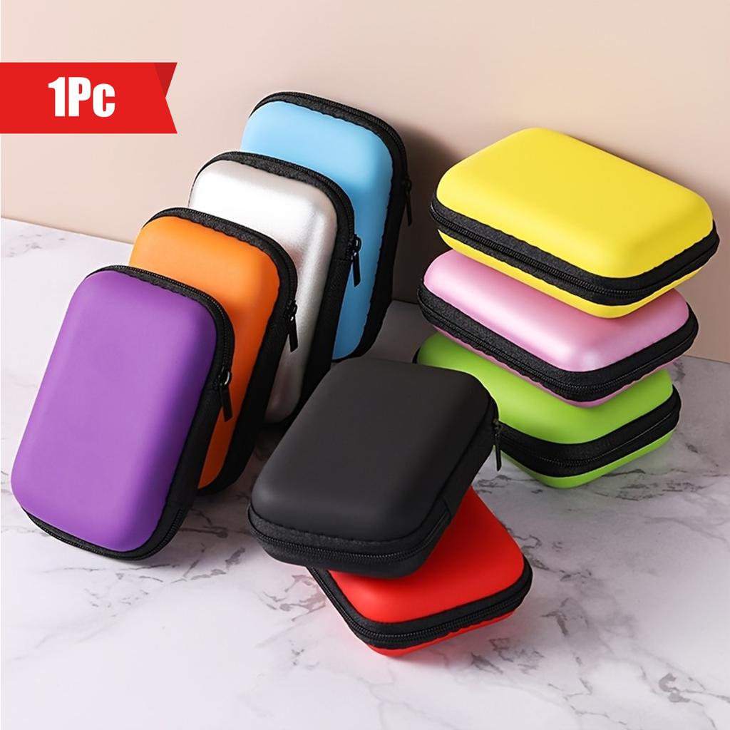Colorful Portable Earphone and USB Cable Storage Box - Compact Travel Organizer Bag with Zipper, Durable Faux Suede Interior, Versatile Bohemian Style