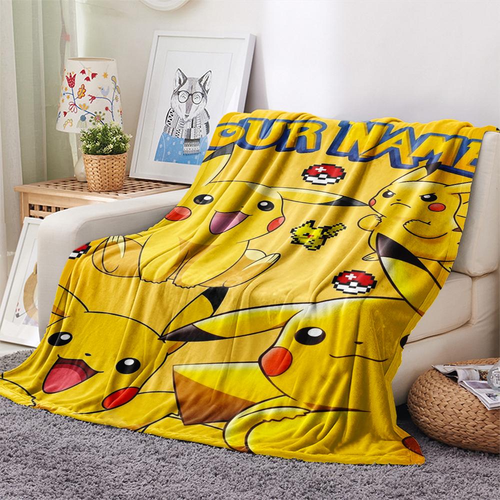 1PC Custom Name Pokemon Patterned Flannel Blanket Suitable For All Seasons for Home Decor Warmth and Comfort Gifts Holiday Present_xia