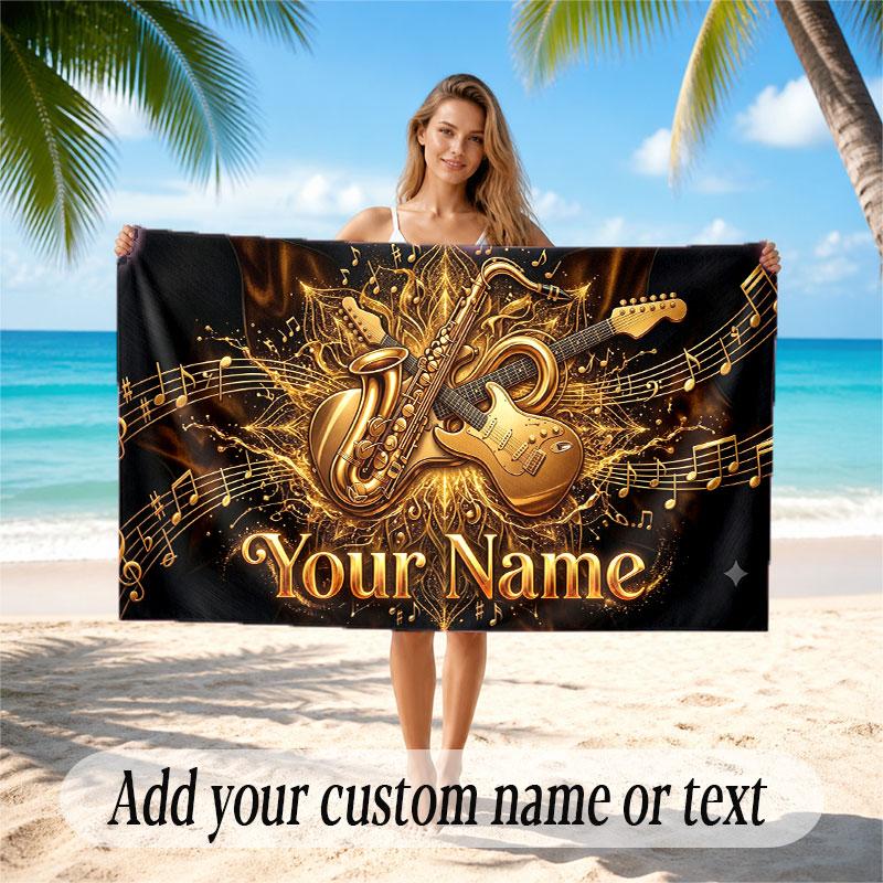 Music General Theme Beach Towel Personalized Custom Name & Text Soft Quick Dry Beach Towel for Swimming Travel