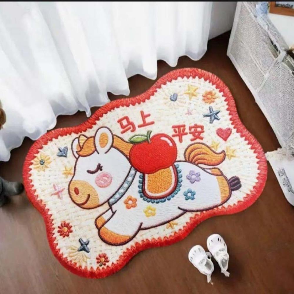 Durable 40*60cm Bath Mat Dirt-scraping Surface Water Absorption Pony Door Mat Non-slip Backing Household Carpets Home Decoration