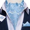 Mens Ascot Silk Cravat Blue Paisley Tie Handkerchief Cufflinks Set Formal Party