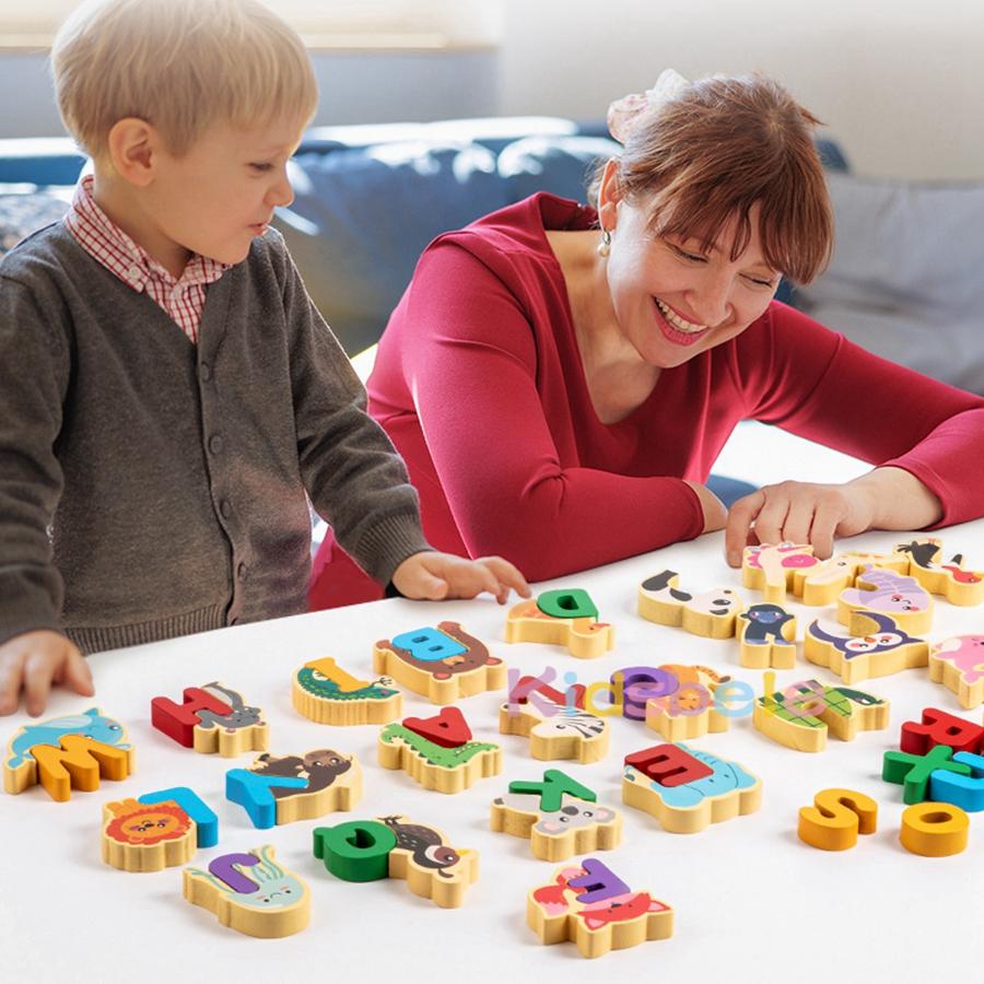 Holz Tier Alphabet Puzzle Spielzeug Montessori ABC Lernen Lernspielzeug für Kleinkinder Kinder Frühe Vorschule Geschenk