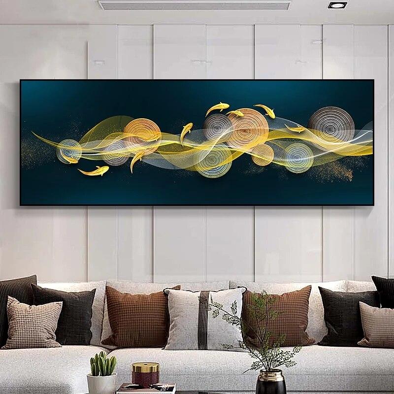 Chinese Style Koi Canvas Poster And Prints Nine Fish Illustration Feng Shui Carp Lotus Pond Wall ArtPainting For Decor No Frame