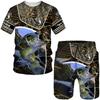 Multi-Scene 3D Sportswear Set Realistic Bass Fishing Print & Men's Outdoor Adventure Wear Quick-Dry Beachwear Set Fishing Outfit