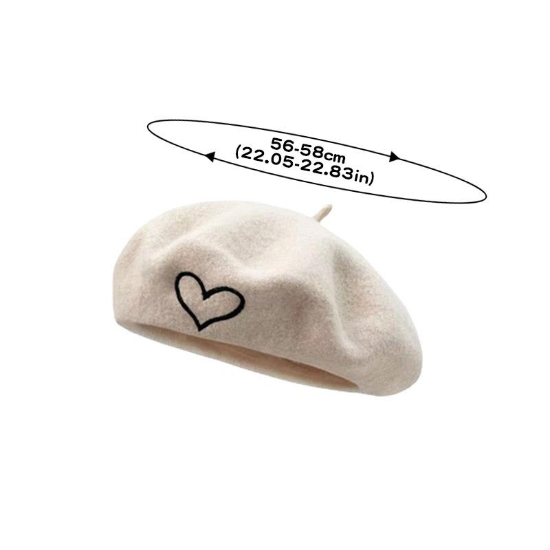 Winter Wool Beret Hat for Women Lady Love Heart Embroidery Warm Pumpkin Hats Ins Korean Girl Y2K Artist Painter Octagonal Caps