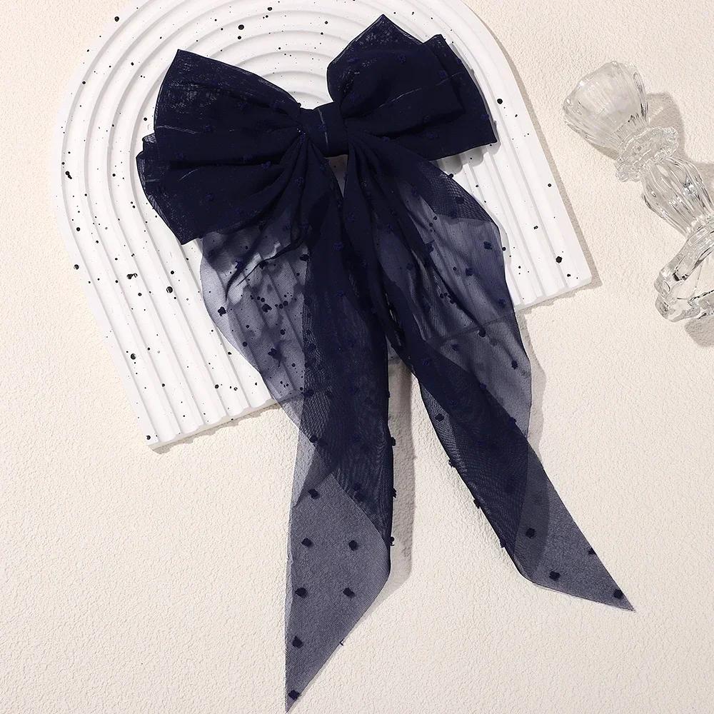 3Styles Girls Long Big Bow Float Satin Clips Back Head Hair Clip Wine Red with The Same Temperament Elegant Hair Accessories