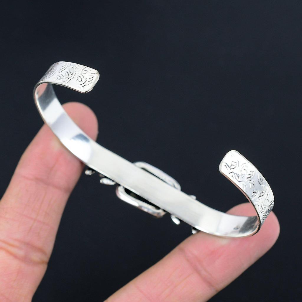 Sterling Silver Natural Spider Web Jasper Flower Engagement Wife Bangle Bracelet