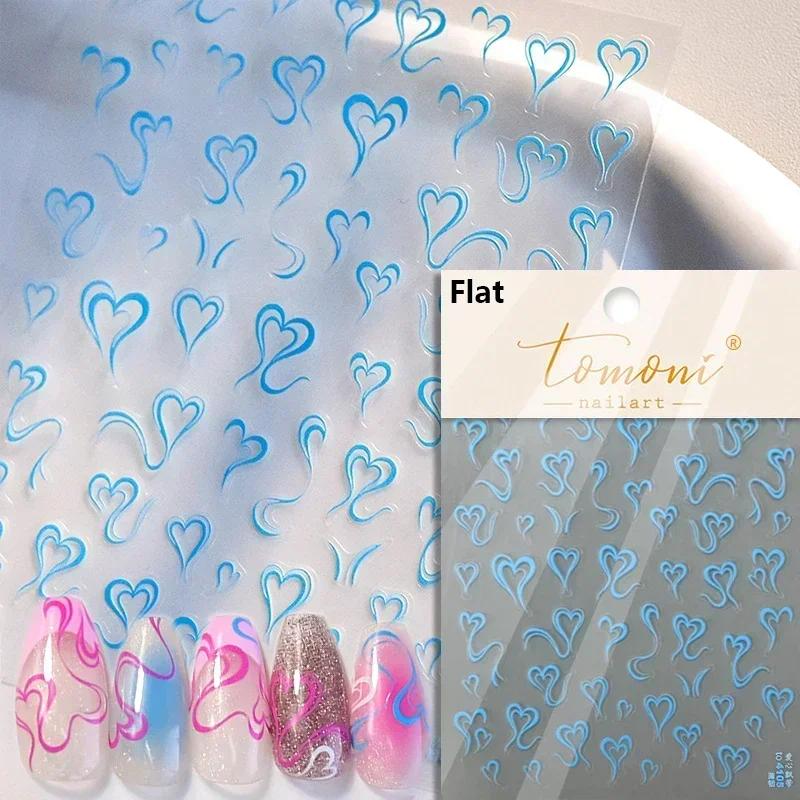 5D Love White English Letter Silver Jelly Nail Art Sticker Line Geometric Pattern Shape Romantic Delicate Manicure Decals