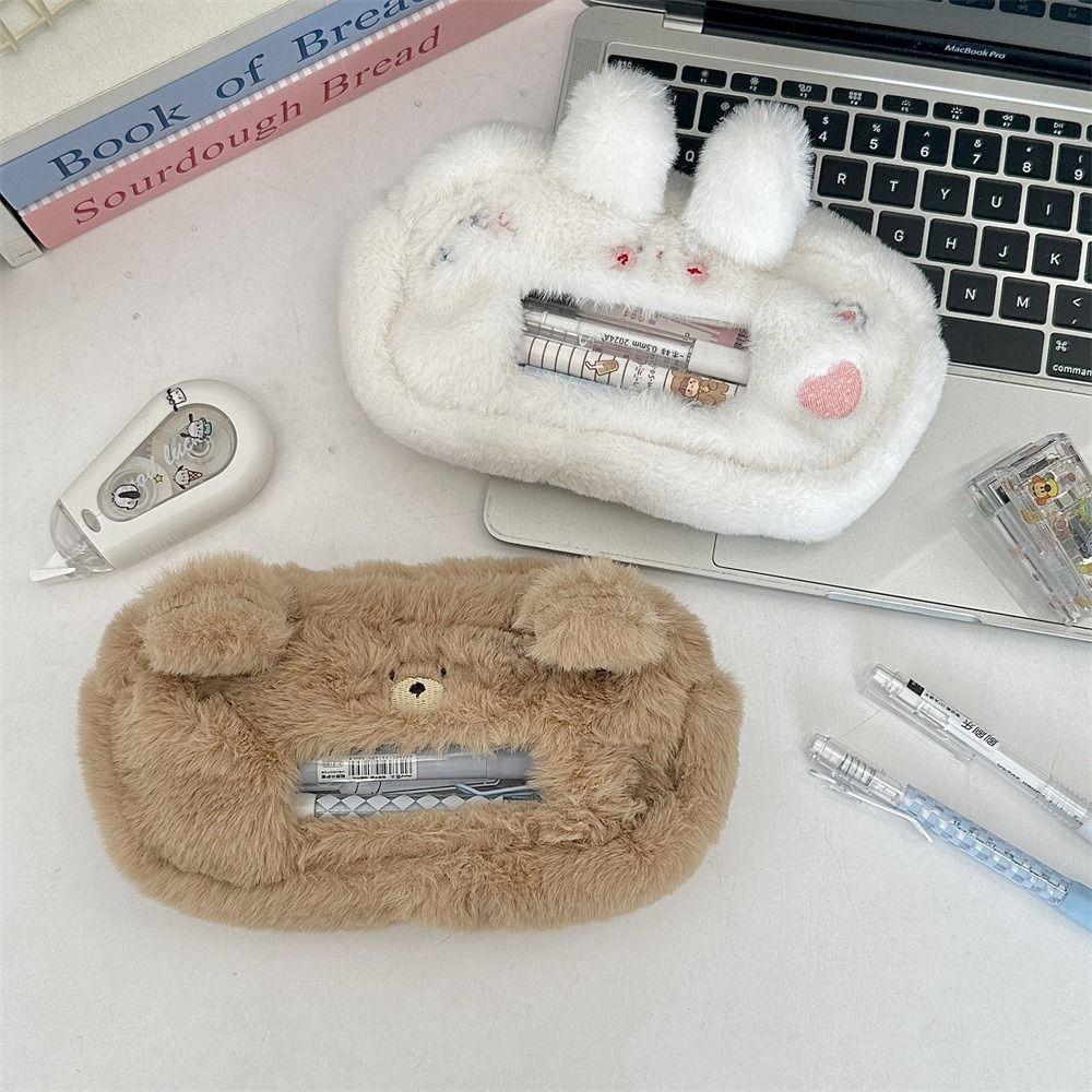 Puppy Transparent Pencil Pouch Bear Stationery Storage Bag Cat Plush Pen Case  Christmas Gift