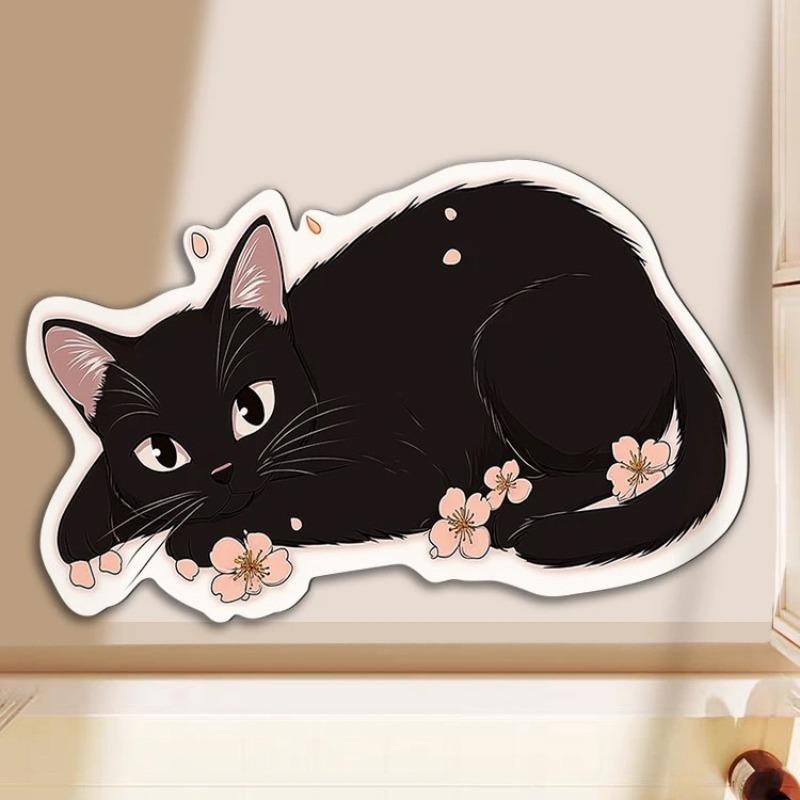 Floor Mat Non-Slip Backing Cat Design Easy Maintenance Versatile Rug Living Room Bathroom Kitchen Home Decor