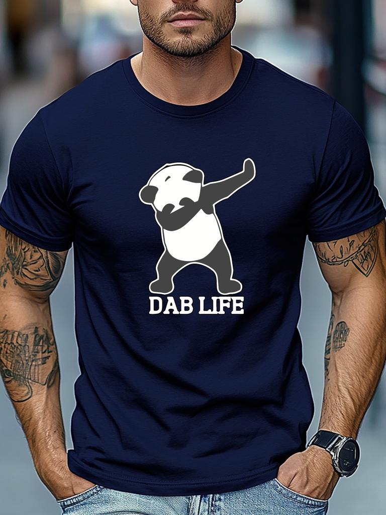 Mens Summer Dab TShirt Panda Dab Life Print Short Sleeve Round Neck Breathable Soft Oversized Cool Daily Wear