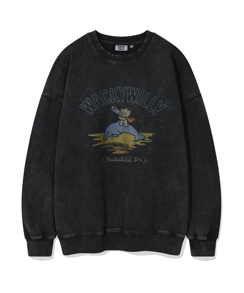 WACKY WILLY Kiki Washed Graphic Sweatshirt Charcoal