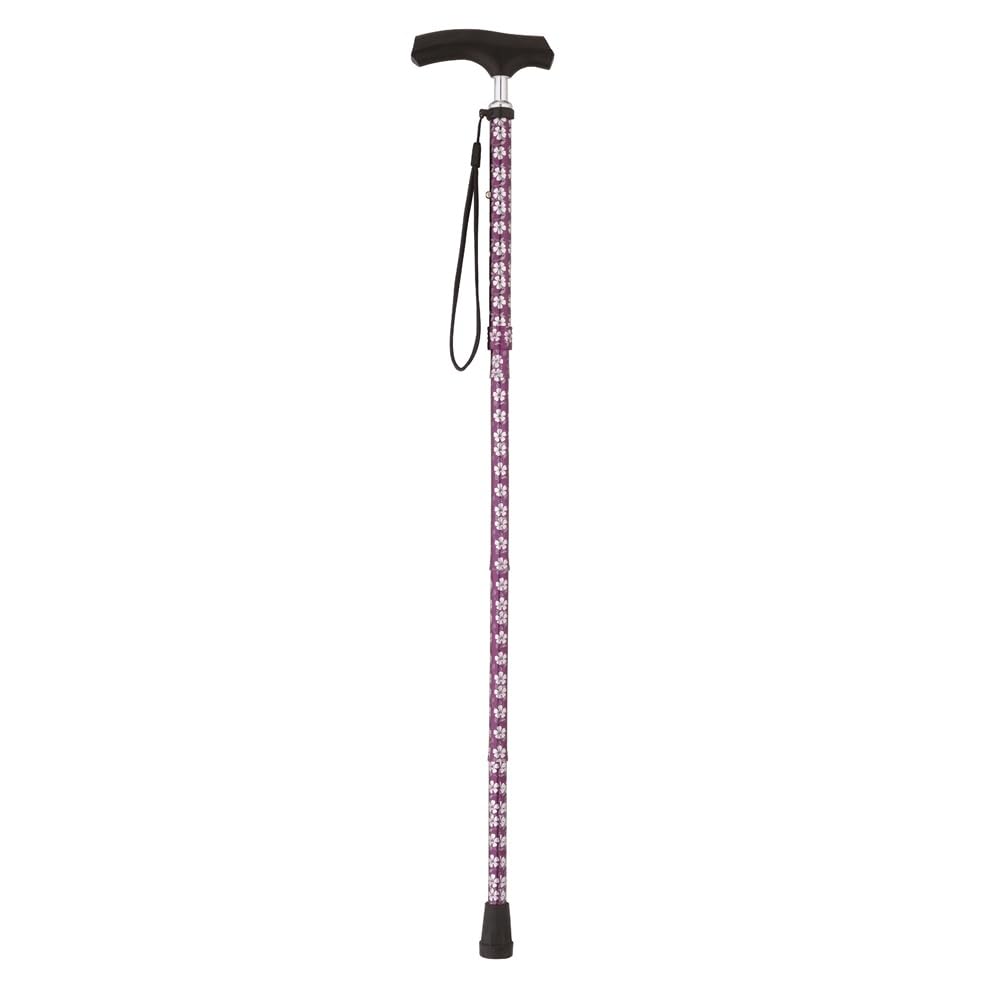 Nakabayashi Aluminum Walking Stick, Folding, Thin Neck, 5 Height Adjustments, Flower Purple, RQS-K012FP