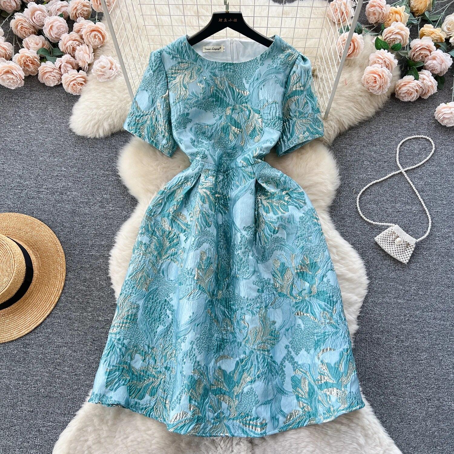 

Женские весенне-летние модные винтажные жаккардовые вечерние платья, женская уличная одежда до колена, одежда