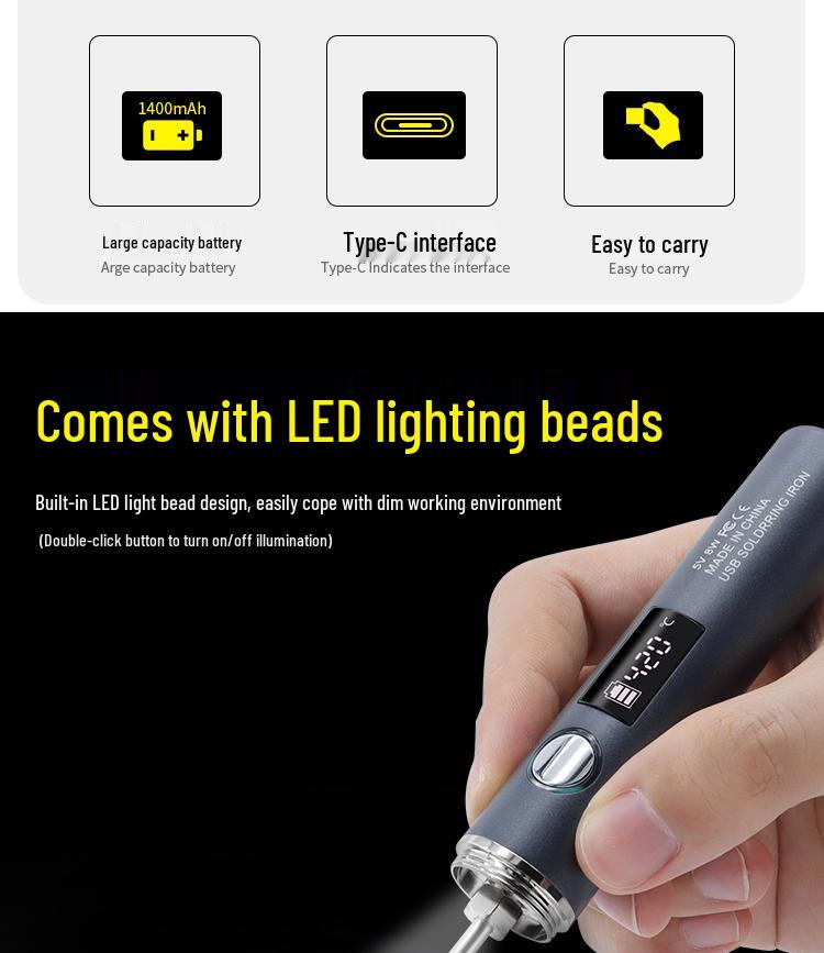 Mini Intelligenter Temperaturkontrollierter Typ-C Lötkolben mit Fünf Geschwindigkeitsstufen