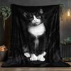 Custom Black White Cat Blanket Cute Kitten Portrait Personalized Name Fleece Throw All Season Soft Warm Bedding Home Decor Gift