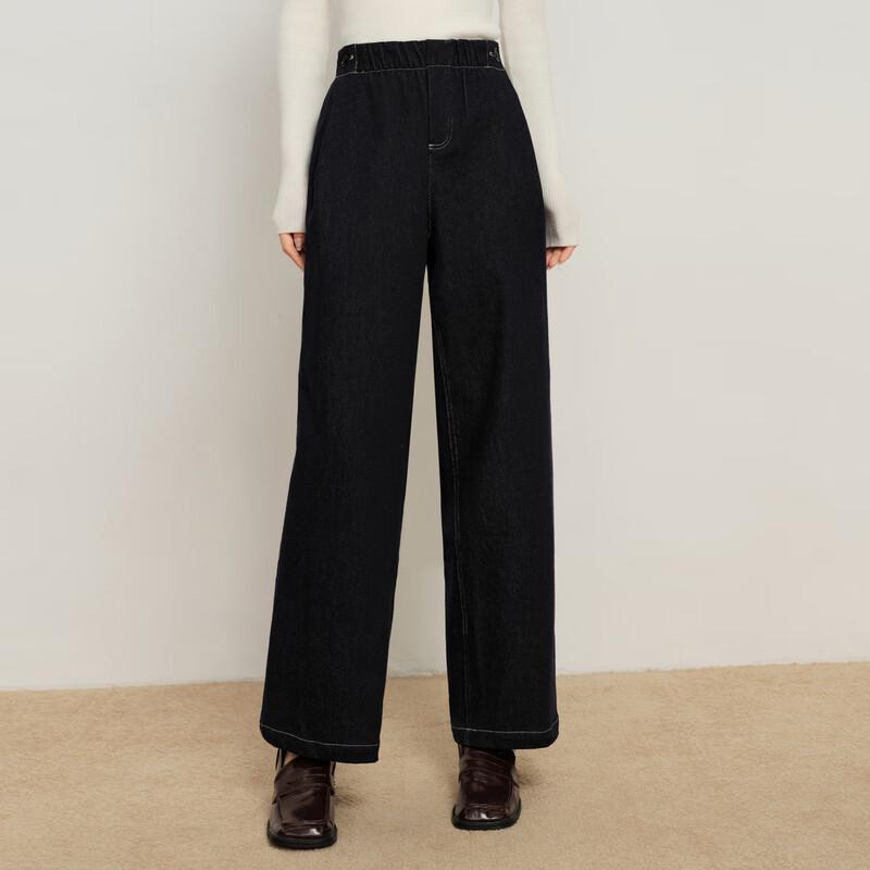 Elva' Island Women's Elastic Waist Straight Leg Denim Pants