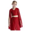 Girls Classical Dance Crop Top: V Neck Split Flared Sleeves Elegant Top for Practice Performance