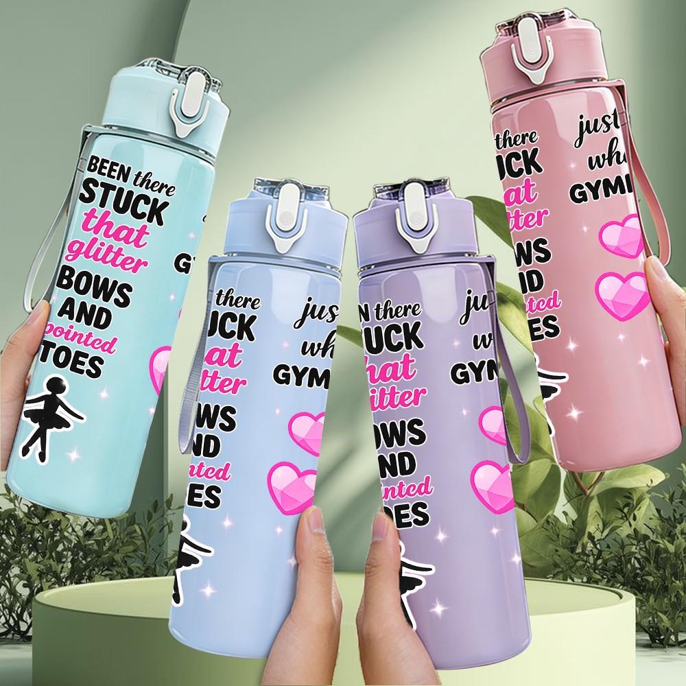 1PC Gymnastics Girl Sport Quote Print 750ml Color Plastic Sports Water Bottle Leakproof Flip Straw Lid Suitable for Sports Office Home Use