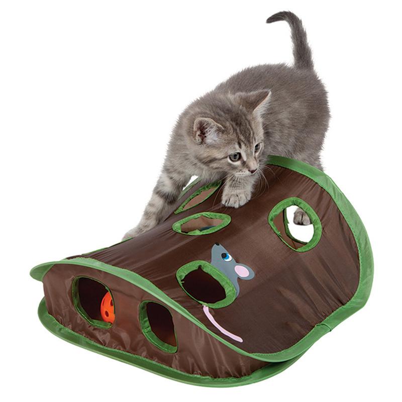 Katzen Mäuse Spiel Intelligenzspielzeug Glockenzelt mit 9 Löchern Katzenspieltunnel Faltbares Mäusejagdspielzeug Hält Kätzchen aktiv Haustiere